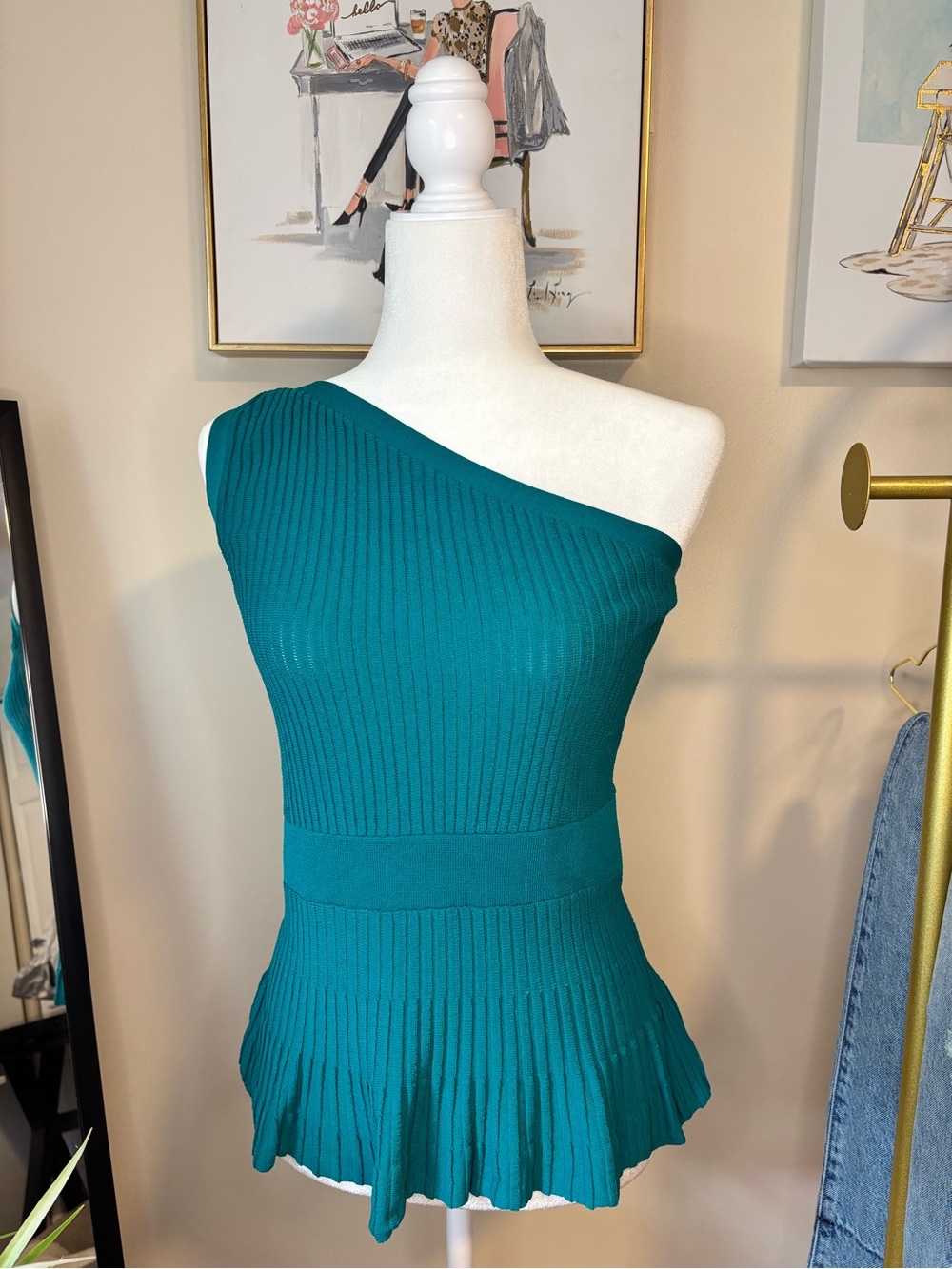 White House Black Market Teal Off Shoulder bottom Flare Tank. Small